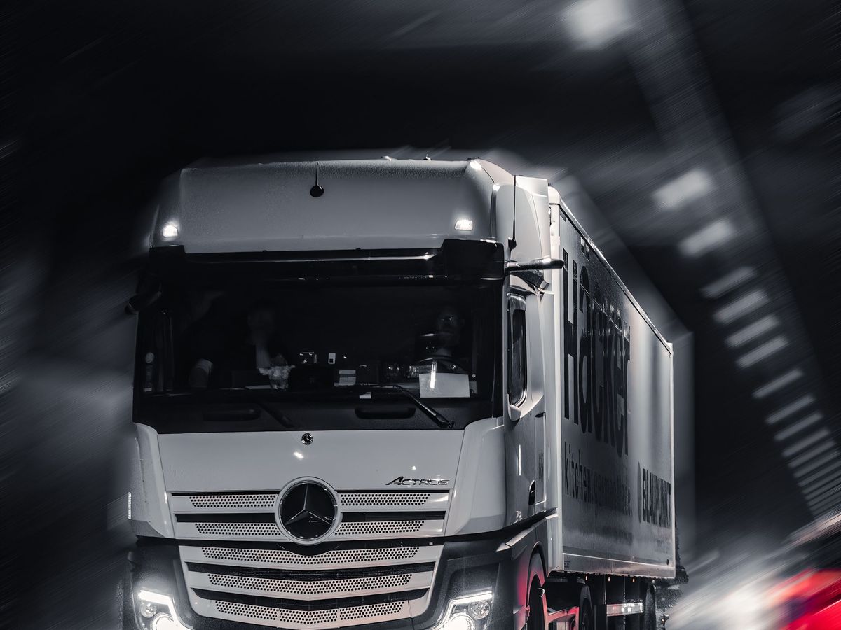 Line-up of modern tractor units ready for dispatch